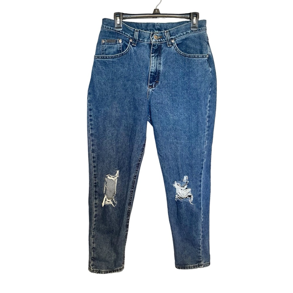 VINTAGE Lee Riveted Hand Distressed High Waist Mom Jeans